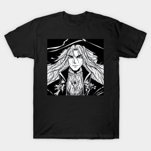 the son of dracula ecopop in black line art fancy portrait T-Shirt